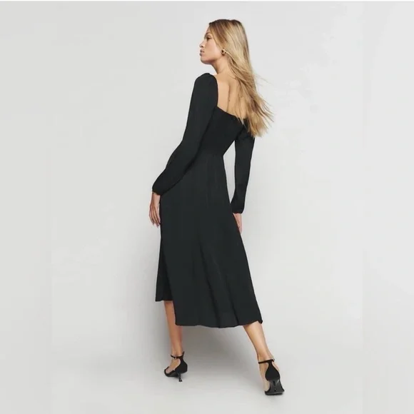 Reformation Black Long Sleeve Dress with Slit Size M Medium - Picture 2 of 5